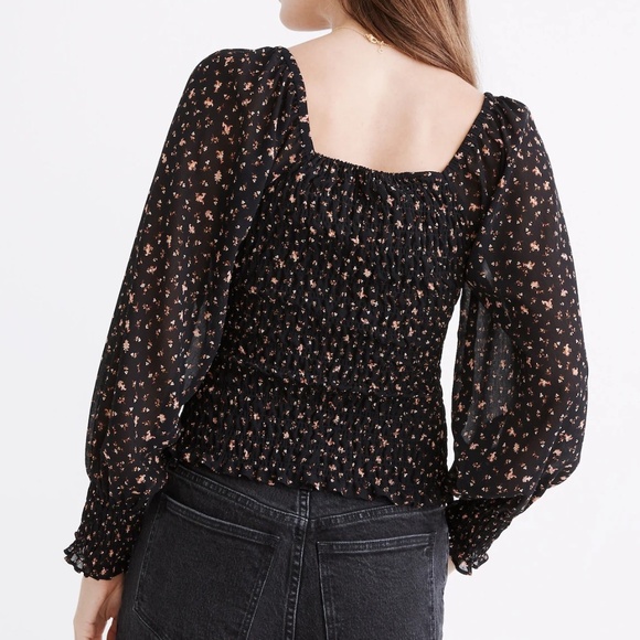Madewell | (Re)sourced Georgette Lucie Bubble-Sleeve Smocked Top in Stem Scatter - Picture 7 of 8